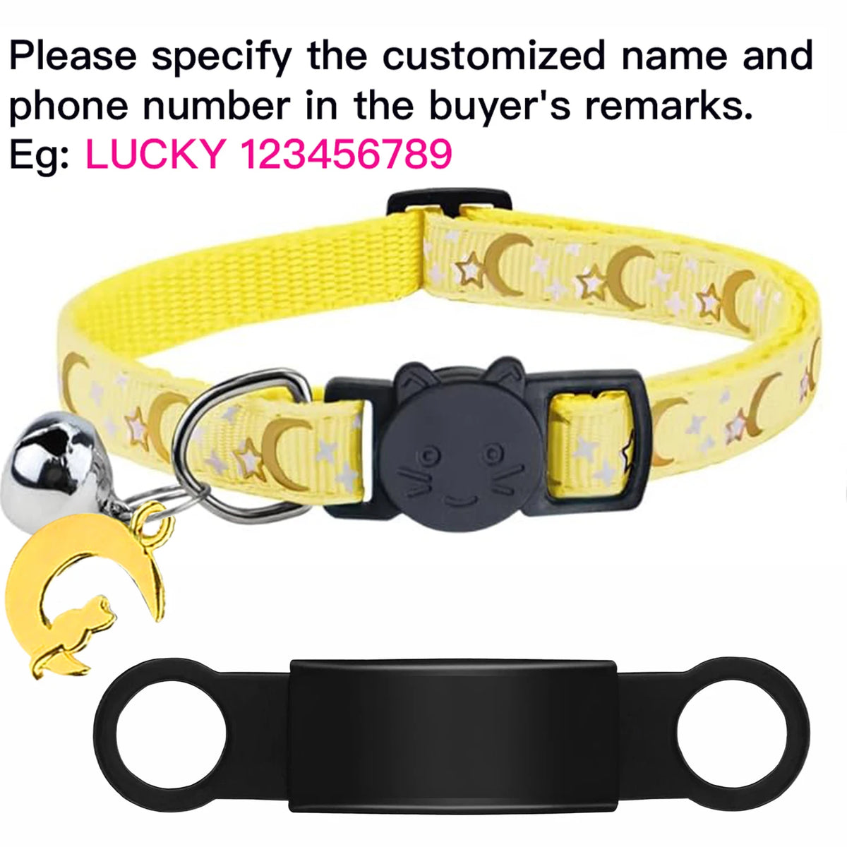 Customized Cute Glow Cat Collar Free Engraved Puppy Kitten Anti-lost Pet ID Nameplate Necklace With Bell & Moon Ornament