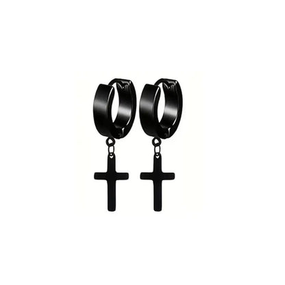 1-5 Pairs Stainless Steel Earrings Cross Dangle Hinged Earrings, Cubic Zirconia Stud Earrings For Men, Ear Piercing Jewelry