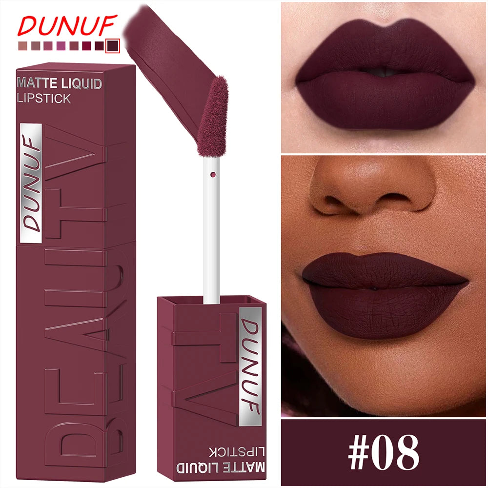 8 Color Nude Brown Matte Liquid Lipstick Velvet Sexy Dark Red Lip Glaze Non-stick Cup Not Easy To Fade Lip Gloss Lipstick Makeup