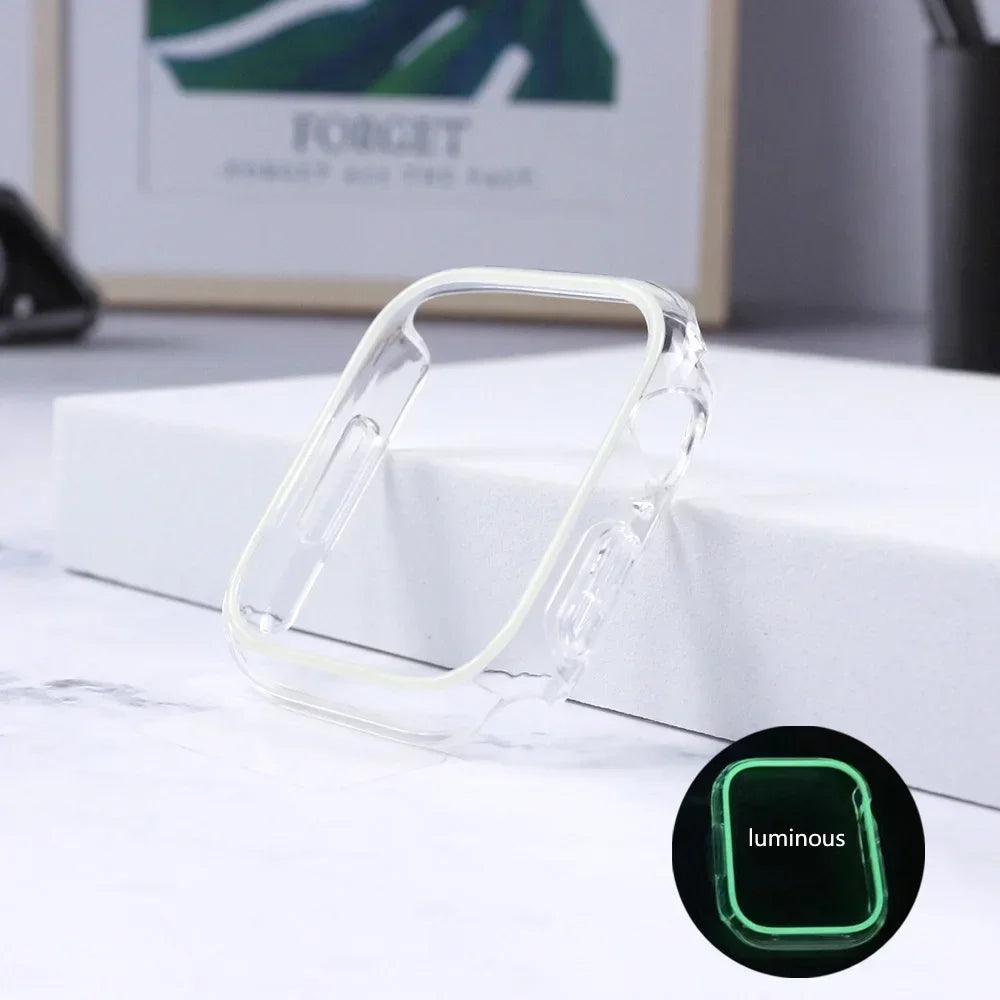 Luminous Cover for Apple Watch Case Ultra 49mm 45mm 44mm 41mm 40mm Hard PC Bumper Protective Frame iWatch 8 7 6 5 SE Accessorie