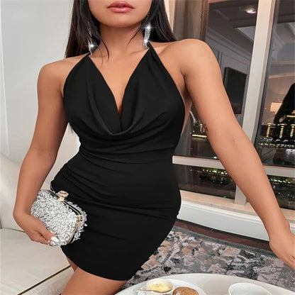 Europe and the United States women's spring summer ins fashion sexy open bow halter neck short