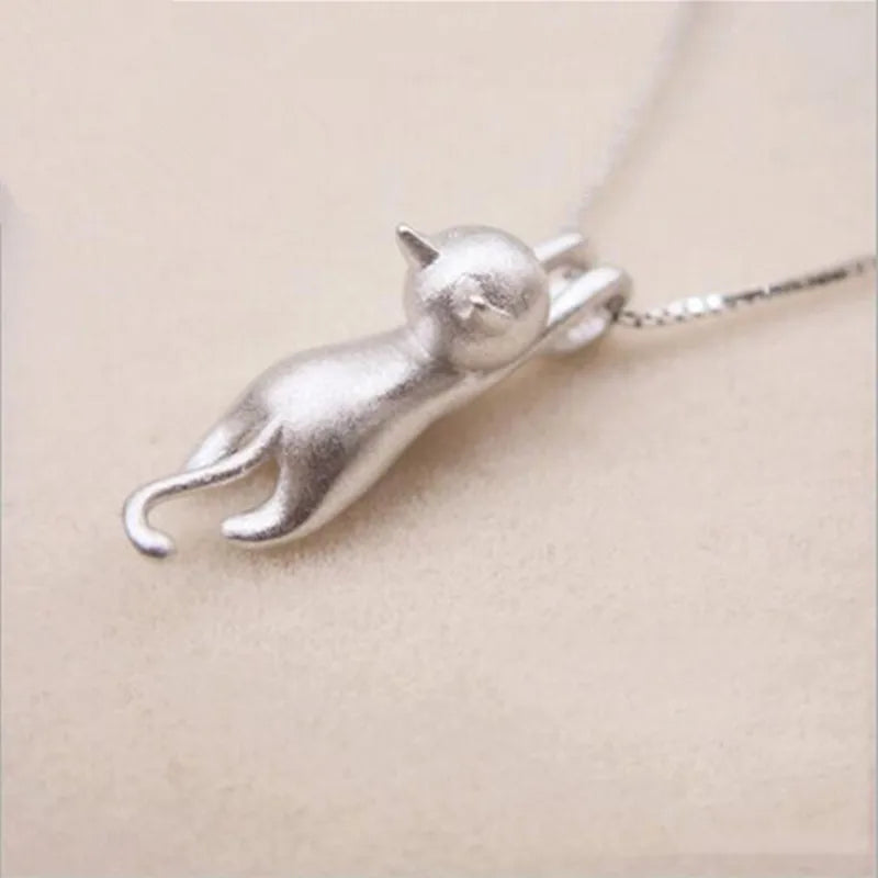 Popular 925 Sterling Silver Jewelry Fashion Simple Animal Cute Kitty Clavicle Chain Pendant Cat Necklaces XL003