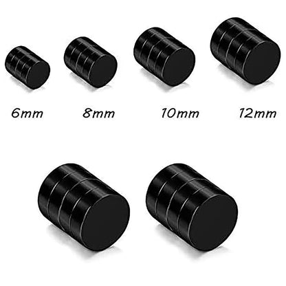 1 Pair 6-12mm Black Stainless Steel Hypoallergenic Magnetic Fake Gauges Earring Studs for Men Women Non Pierced Earrings