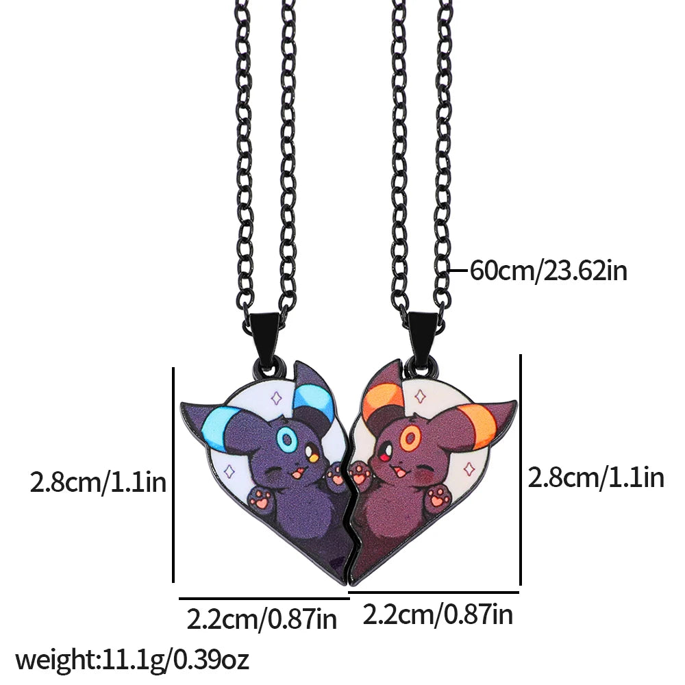 2pcs Eevee Umbreon Espeon Sylveon Jolteon Flareon Necklace Cute Anime Game Charm Jewelry Metal Pendant for Collection