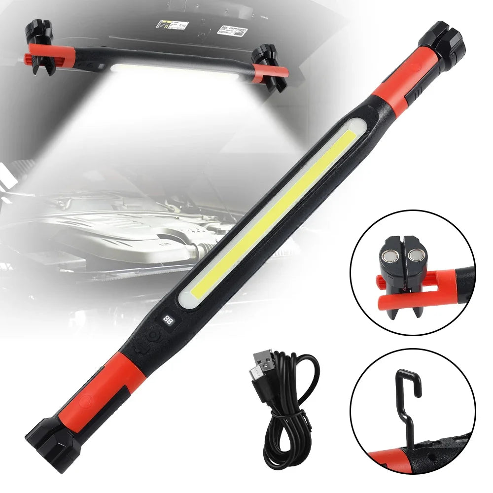KDULIT LED Magnetic Work Light Rechargeable Underhood Work Lamp With Hooks & Rotating Magnetic Base For Car Repairing Emergency