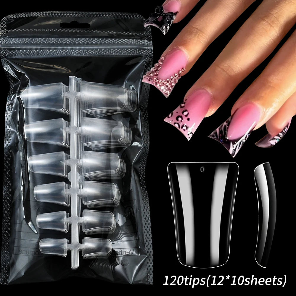 120Pcs Clear Duckbill Fake Nail Tips Full Cover False Fingertips 12Sizes Press On Nails Extension forManicure Salon Supplies Y2K