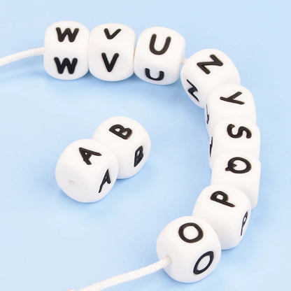 LOFCA 40PCS/Lot Alphabet 12mm Food Grade Letter Silicone Beads Baby Bead Pacifier Chain BPA Free  for Name Make DIY Necklace