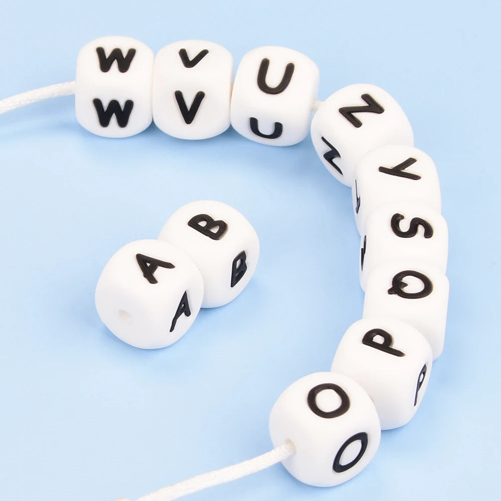 LOFCA 40PCS/Lot Alphabet 12mm Food Grade Letter Silicone Beads Baby Bead Pacifier Chain BPA Free  for Name Make DIY Necklace