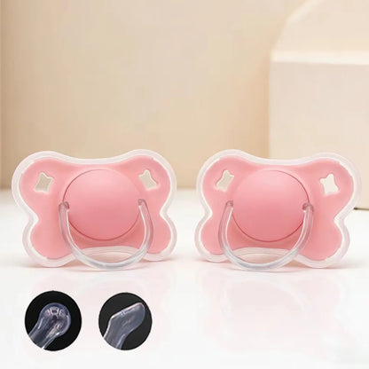 2pcs/pack Butterfly-shape Baby Pacifier Soother with Cover for Daily Use(Cherry Round Nipple) and Night Use(Thumb Nipple)