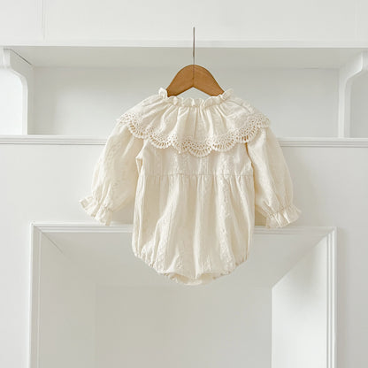 0-2Yrs Newborn Bodysuit Spring Autumn Clothes Baby Romper Lapel Collar Princess Bow Romper Long Sleeves Infant Girl Jumpsuit