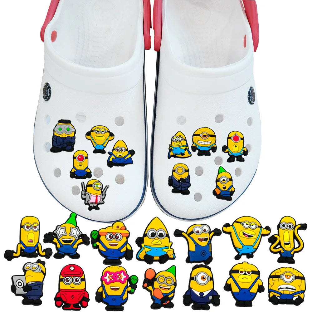 12-36Pcs Minion Cartoon Shoe Charms For Slides Sandals,PVC Shoe Decorations Accessories For Christmas Birthday Gift Party