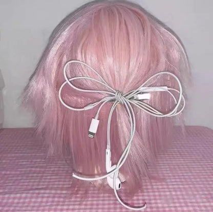  Korean Fashion Headphone Wire Bow Hair Clips - Harajuku Cute Upcycled Aesthetic Hair Pins for Girls - Trendy Hair Accessories