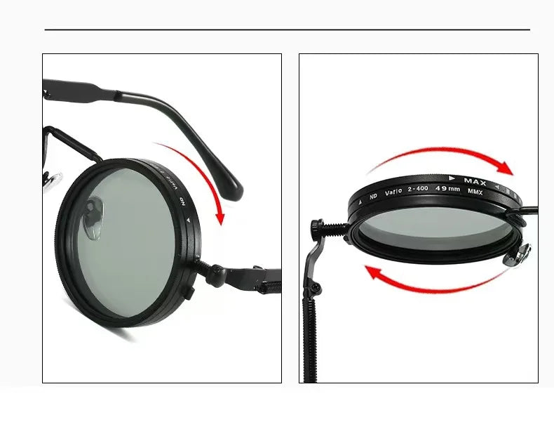 ND Dimming Glasses Polarized Sunglasses Men Women Round Retro Punk Driving Eyeglasses Outdoor Shades UV400 Adjustable Eyewear