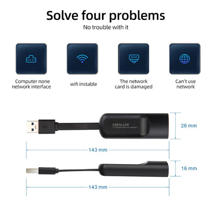 USB Gigabit Ethernet Adapter 2500Mbps USB 3.0 Network Card to RJ45 Lan Driver Free For Desktops Laptop Macbook PC Accessories