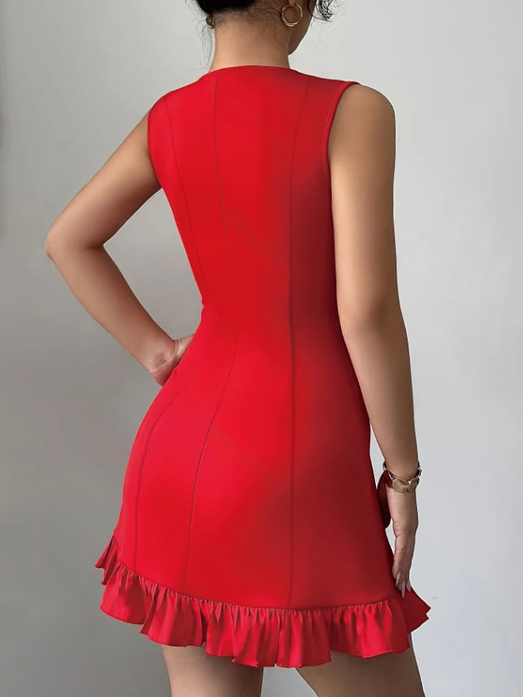 Sexy Short Sleeveless Mini Dress Pure  A-Line Mini Skirt Fashion New Arrival Women's Clothing Fashion Temperament Bowknot Dress
