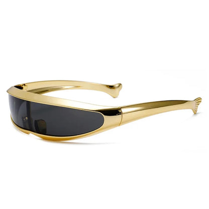 Futuristic One-piece Mirror Personalized Electroplated Sunglasses Women Men 2024 Y2K Steampunk Goggles Rave Party Glasses UV400