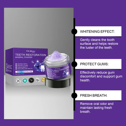 Teeth Restoration Mineral Powder Teeth Whitening Remove Stain Oral Clean Fresh Breath Improve Smell Purple Bleaching Toothpaste