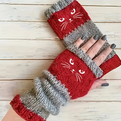 Thermal Winter Gloves Warm Cute Cat Fingerless Gloves Halloween Christmas Unisex Anti-Cold Thickened Touchscreen Mittens