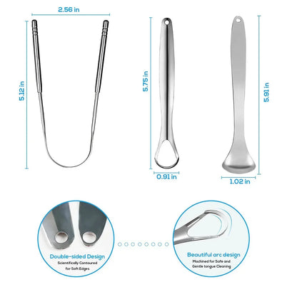 Premium 1pcs/3pcs Metal Tongue Scraper Cleaner for Adults & Kids Portable Stainless Steel Tongue Scrapers Brushes for Removing