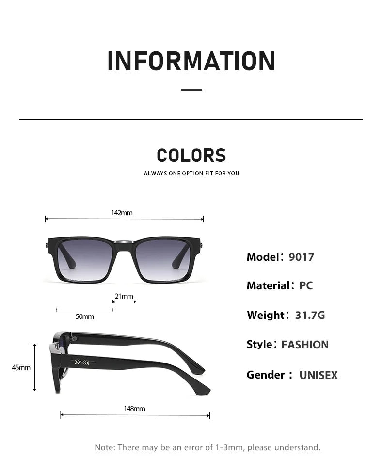 Light Luxury Square Sunglasses Minimalist Design Elegant Unisex Uv400 Protection Sun Glasses 9017