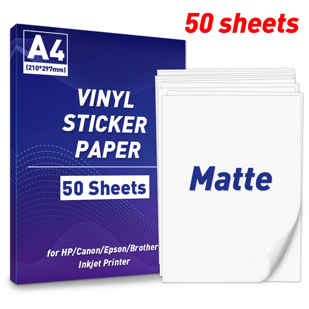 A4 Paper Sheets Adhesive Printable Label Sticker Paper Glossy for Inkjet Printer White Vinyl Label Copy Paper Gift Sticker