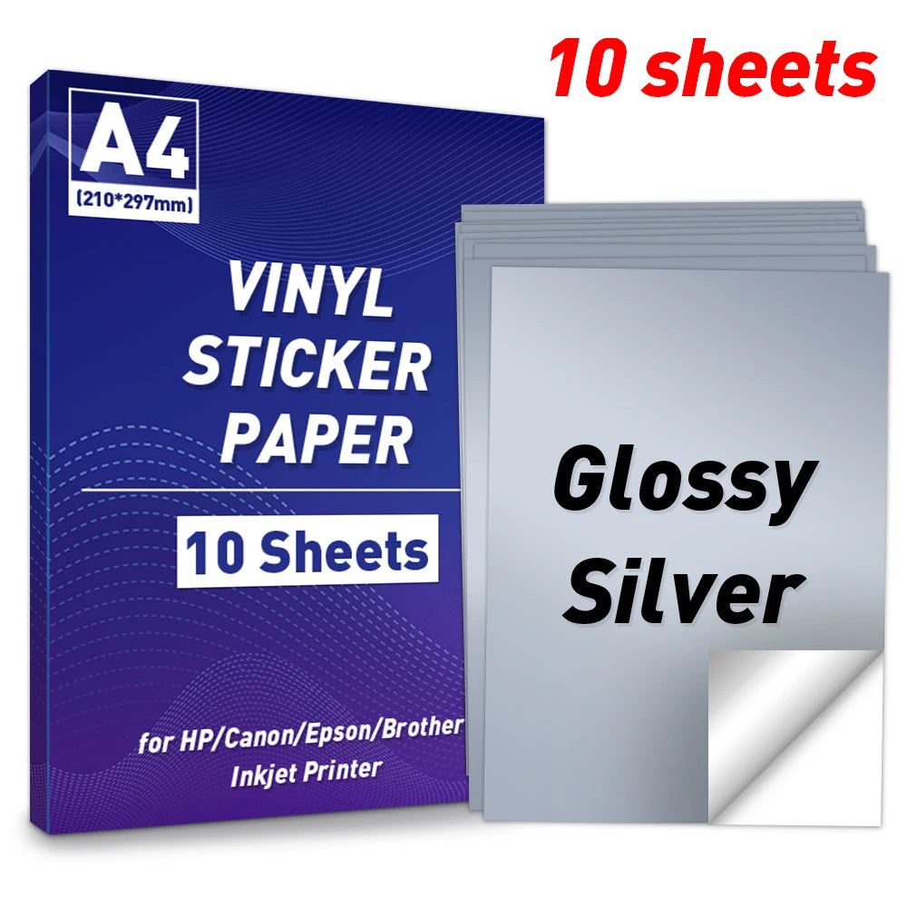 A4 Paper Sheets Adhesive Printable Label Sticker Paper Glossy for Inkjet Printer White Vinyl Label Copy Paper Gift Sticker
