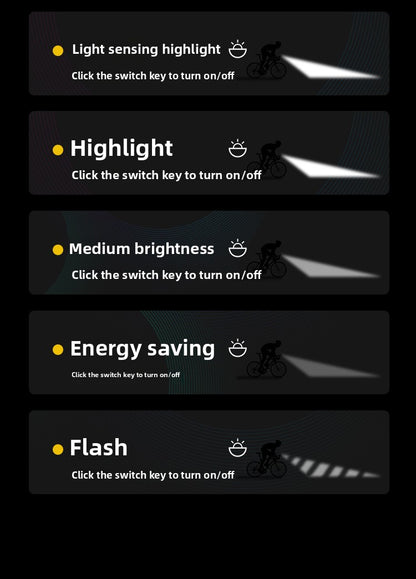 Bicycle lights, bike lights, cycling lights, TYPE-C charging digital display, high brightness, road bike sensing, night riding