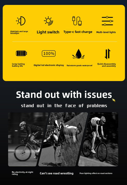 Bicycle lights, bike lights, cycling lights, TYPE-C charging digital display, high brightness, road bike sensing, night riding